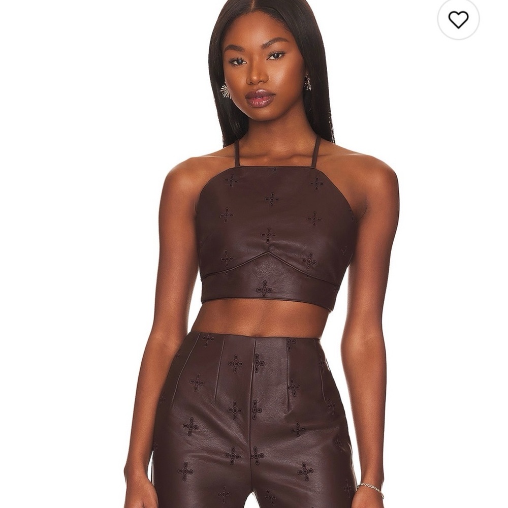 Brown leather crop top